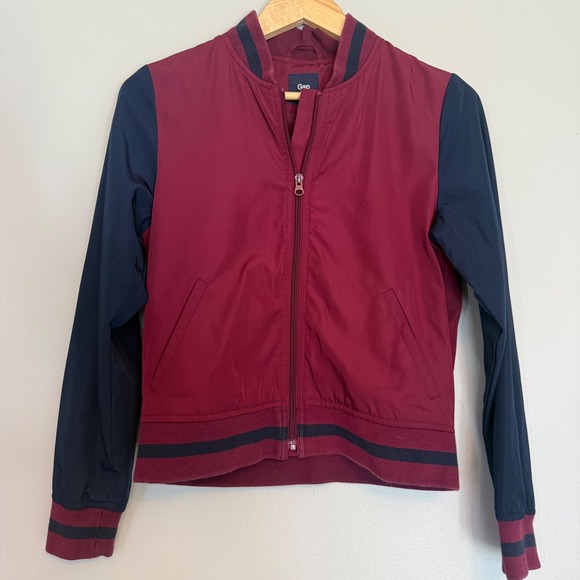 GAP Other - Gap Kids Burgundy Navy Blue Colorblock Zip Up Varsity Bomber Jacket Size S Small